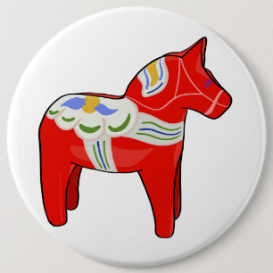 Dalecarlistisch paard ronde button 6,0 cm
