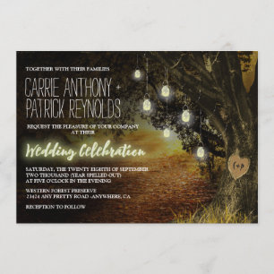 Dall Leaves Mason Jar Oak Tree Wedding Invitations Kaart