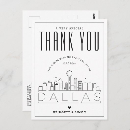 Dallas Bruiloft | Bedankt voor Coming! Briefkaart (Voorkant / Achterkant)