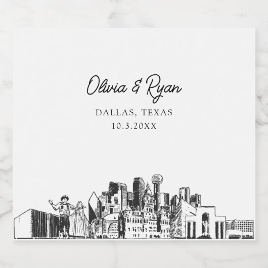 Dallas Bruiloft Gepersonaliseerde Champagne Label Sparkling Wijnetiket (Enkel label)