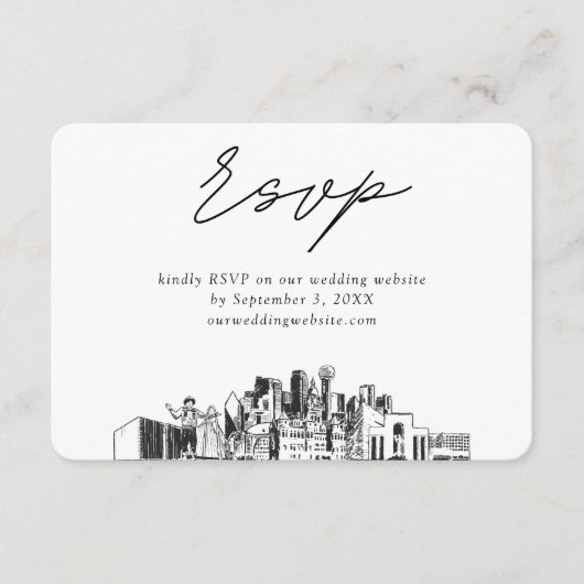 Dallas Bruiloft Minimalistische Schets RSVP Informatiekaartje (Voorkant)