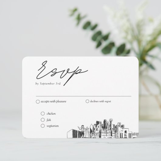 Dallas Bruiloft Traditionele RSVP Maaltijden Optie Informatiekaartje (Staand voorkant)