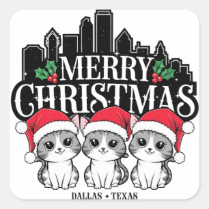 Dallas City Texas Merry Christmas Cats Verenigde S Vierkante Sticker