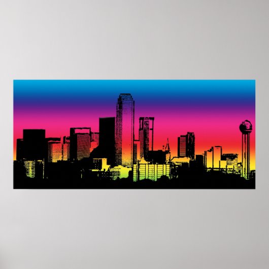 Dallas Color Skyline Poster (Voorkant)