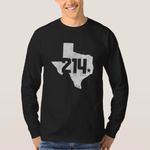 Dallas County 214 Netnummer Texas Sate Kaart Trots T-shirt