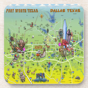 Dallas Fort Worth Cartoon Map Bier Onderzetter