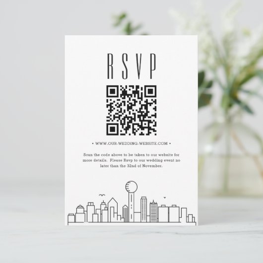 Dallas Huwelijk QR code RSVP Kaart (Staand voorkant)