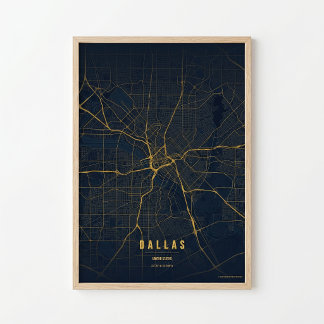 Dallas Kaart Print Goud Texas Poster Muurkunst