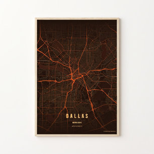 Dallas Kaart Print Hittegolf Texas Poster Muurkuns
