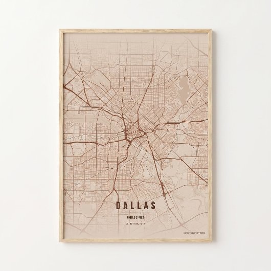 Dallas Map Print Copper Texas Poster Wall Art