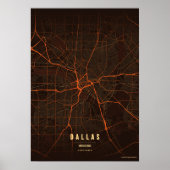 Dallas Map Print Heatwave Texas Poster Wall Art (Devant)