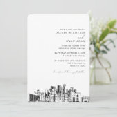 Dallas Mariage élégant Skyline Sketch Invitation (Debout devant)