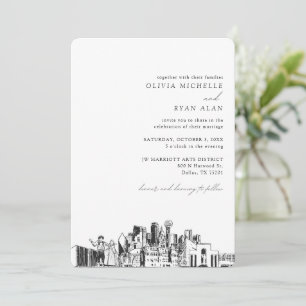 Dallas Mariage élégant Skyline Sketch Invitation