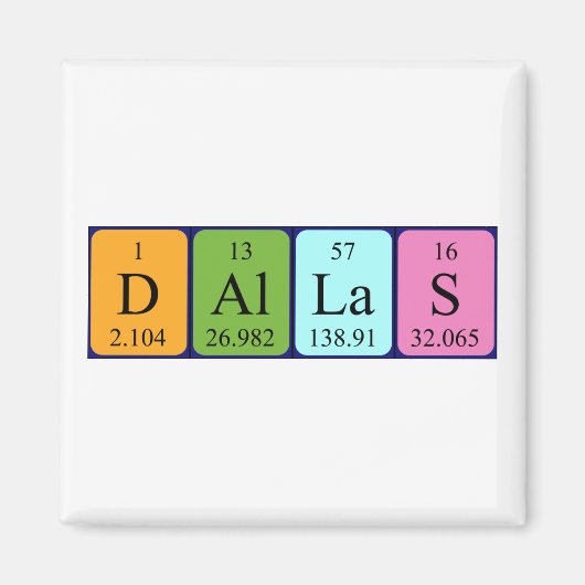 Dallas periodieke tabelnaam magneet (Voorkant)