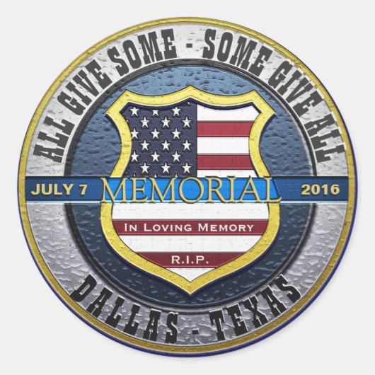 Dallas Police Memorial Thin Blue Line Ronde Sticker (Voorkant)