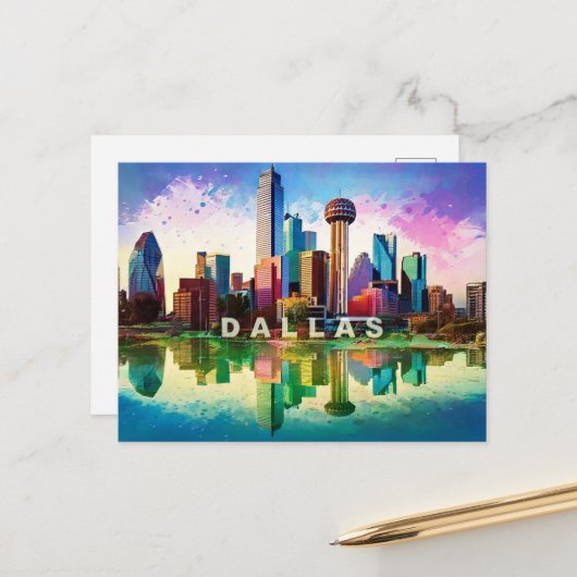 Dallas Postcard – Iconic Skyline Briefkaart (Voorkant / Achterkant in situ)