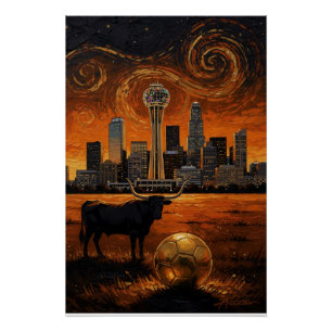 Dallas Silhouette Longhorn Wereldkampioenschap 202 Perfect Poster