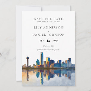 Dallas Silhouette Watercolor Foto Bruiloft Save The Date