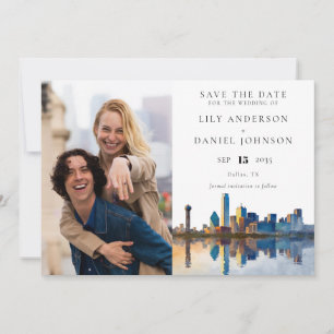 Dallas Skyline Aquarel Foto Bruiloft Save The Date