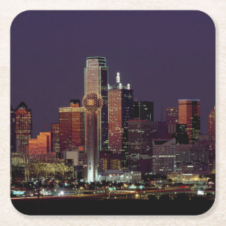 Dallas Skyline bij nacht Vierkante Kartonnen Onderzetter