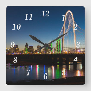 Dallas Skyline Dawn Wall Clock Vierkante Klok