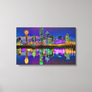 Dallas Skyline op Night Chrome Edited Canvas Art