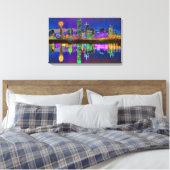 Dallas Skyline op Night Chrome Edited Canvas Art Afdruk (Insitu (Slaapkamer))