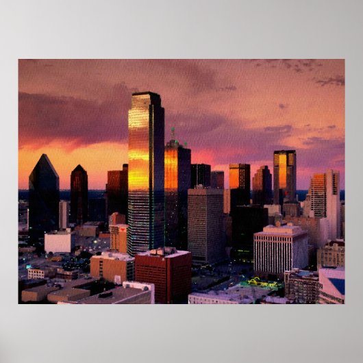 Dallas Skyline op Sunset Poster (Voorkant)