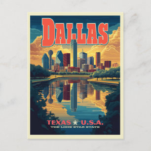 Dallas Skyline Retro Reizen Briefkaart