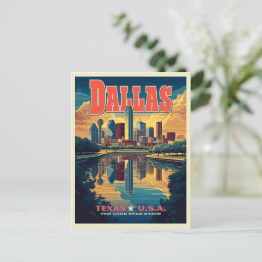 Dallas Skyline Retro Reizen Briefkaart (Staand voorkant)