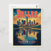 Dallas Skyline Retro Reizen Briefkaart (Voorkant / Achterkant)