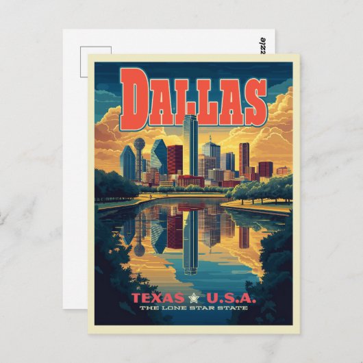 Dallas Skyline Retro Reizen Briefkaart (Voorkant / Achterkant)