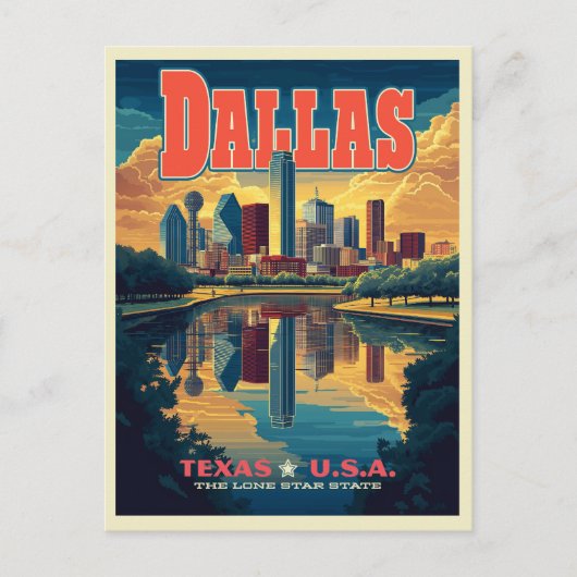 Dallas Skyline Retro Reizen Briefkaart (Voorkant)