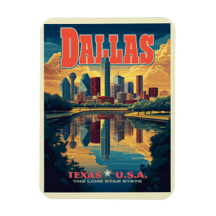 Dallas Skyline Retro Reizen Magneet