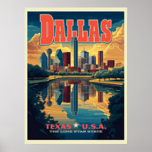 Dallas Skyline Retro Reizen Poster