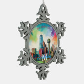 Dallas Skyline Snowflake Pewter Kerstversiering Tin Sneeuwvlok Ornament (Links)