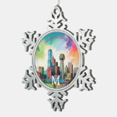 Dallas Skyline Snowflake Pewter Kerstversiering Tin Sneeuwvlok Ornament (Rechts)