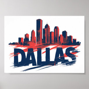 Dallas Skyline Watercolor Kunstprint – Texaanse St Poster