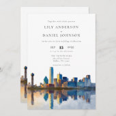 Dallas Skyline Watercolor QR Code Wedding Kaart (Voorkant / Achterkant)
