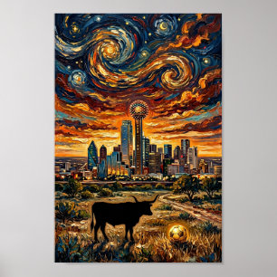 Dallas Sunset Swirl Wereldbeker Voetbal Van Gogh K Poster