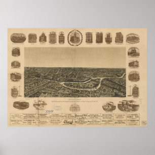 Dallas Texas 1892 Antiek Panorama Poster