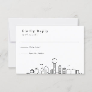 Dallas, Texas Bruiloft Gestileerde Skyline RSVP Kaartje