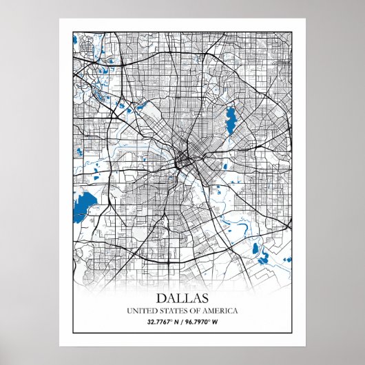 Dallas Texas City-reiskaart Poster (Voorkant)