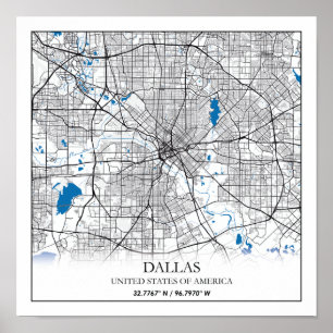 Dallas Texas City-reiskaart Poster