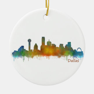 Dallas Texas City Watercolor Skyline Hq v2 Keramisch Ornament