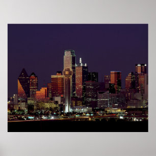 Dallas, Texas night skyline Poster