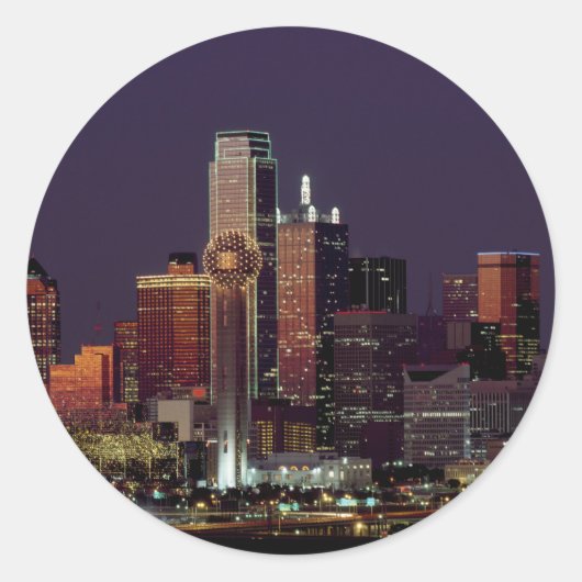 Dallas, Texas night skyline Ronde Sticker (Voorkant)