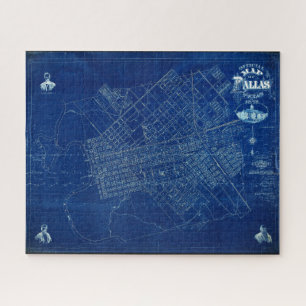 Dallas Texas Official 1875 Gedetailleerde blauwdru Legpuzzel
