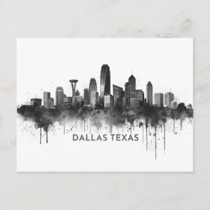 Dallas Texas Silhouet Zwart en Wit Stadsgezicht Briefkaart