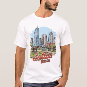 Dallas Texas Silhouette Longhorn Retro Stadsgezich T-shirt